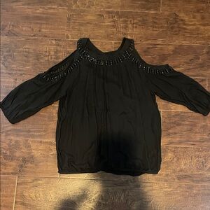 INC International Concepts Black Beaded Cold Shoulder Blouse